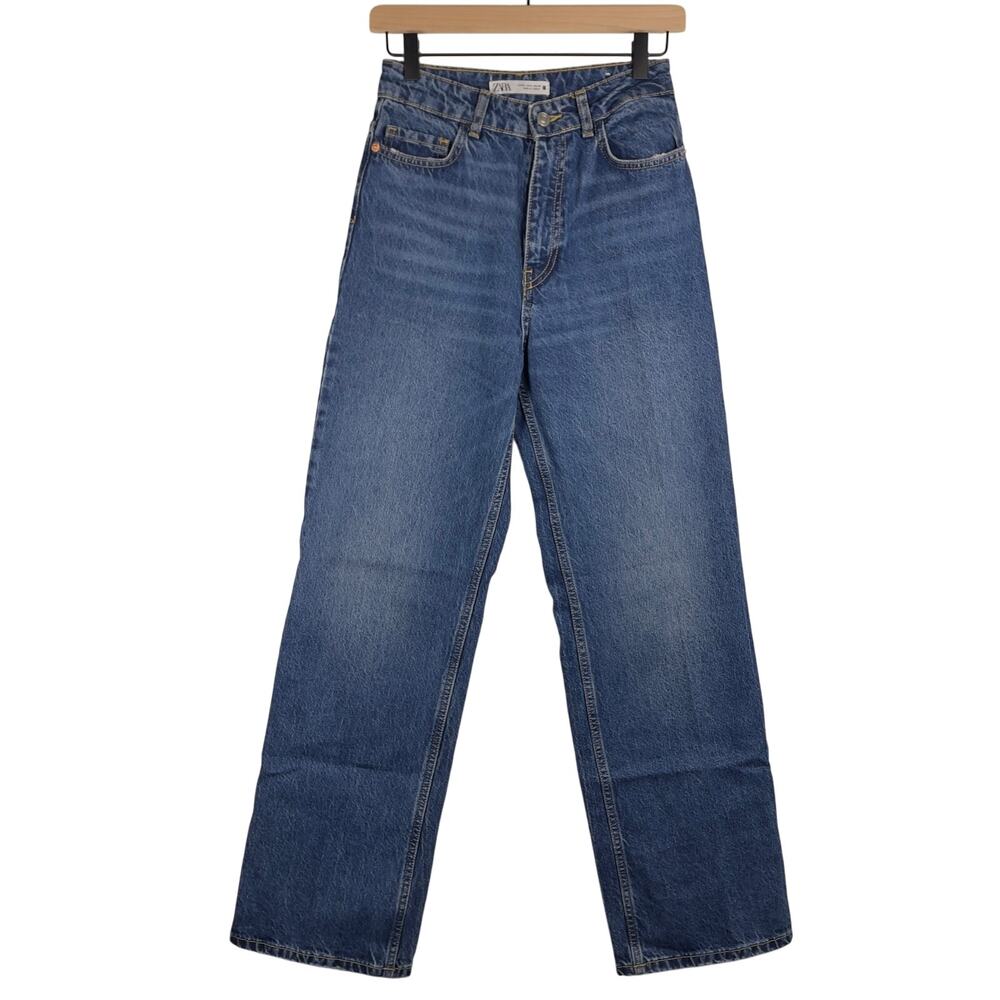 Zara High Rise Wide Leg Straight Jeans Blue‎ Medium Wash Size 4 Relaxed Baggy
